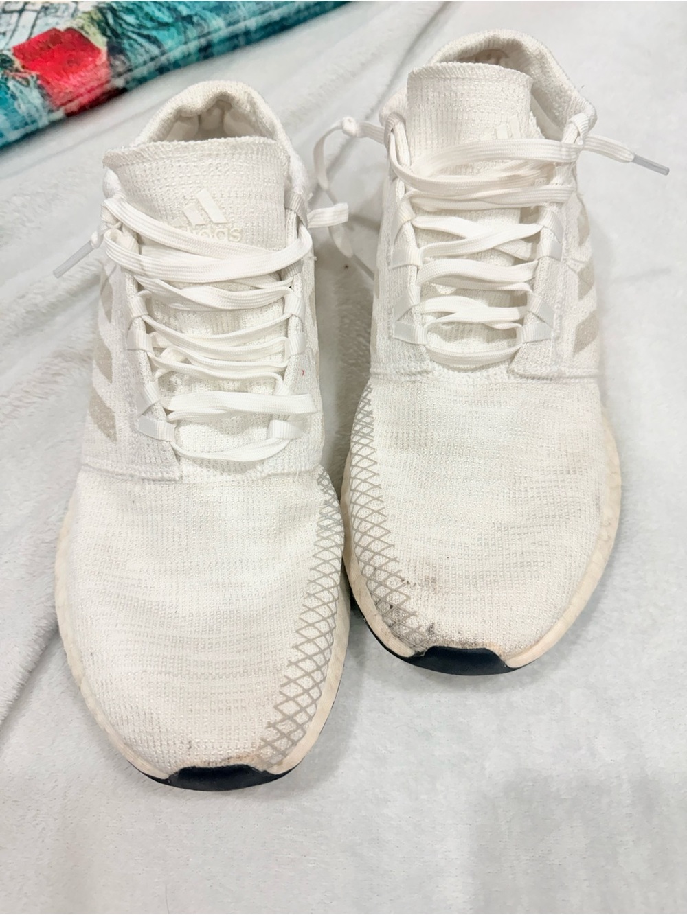adidas White Knit Running Sneakers with Subtle Gray Accents